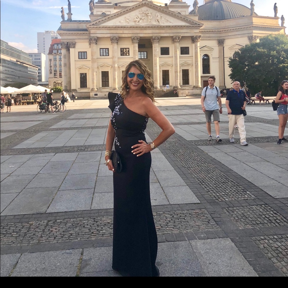 COPY - Teri Jon scuba ruffle gown